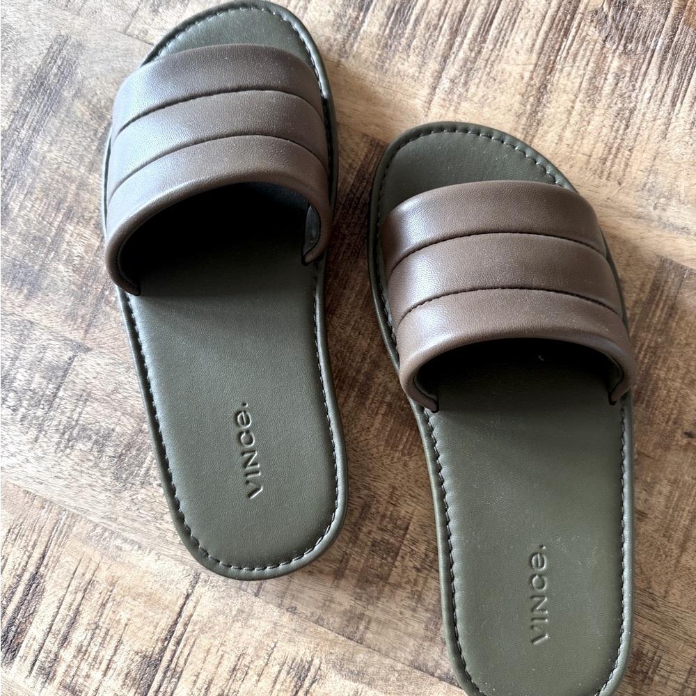 Vince Olive Green Slides Sandals NWOT